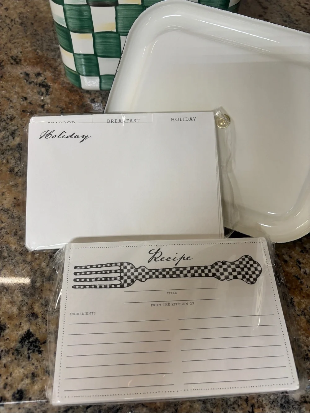 NEW! Mackenzie-Childs Emerald Check Recipe Box w/Recipe Cards